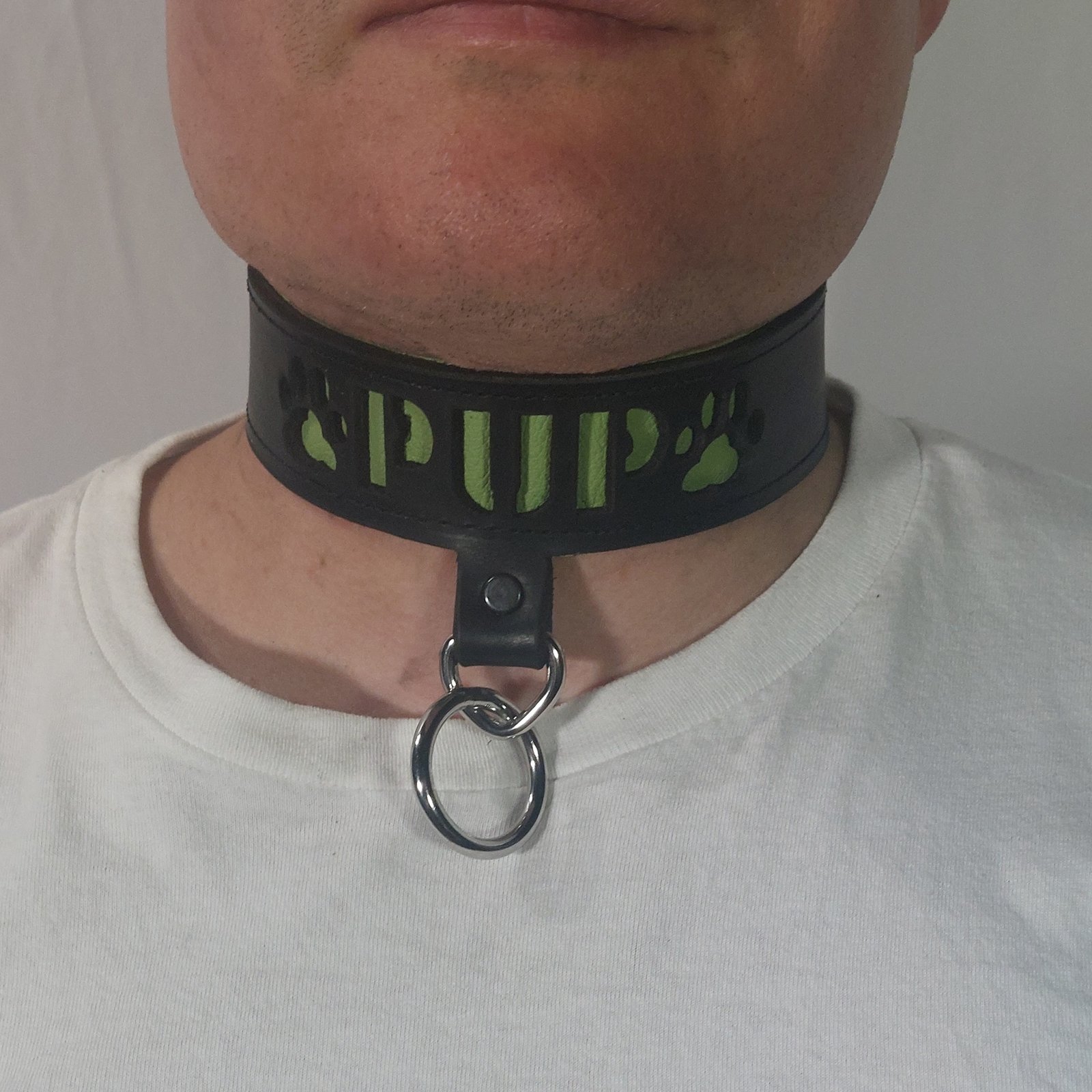 Pup Collar, Green Medium, Being worn